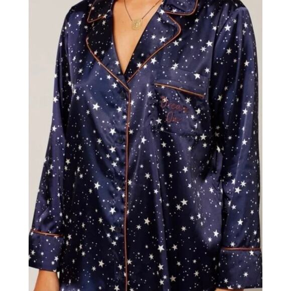 L*SPACE Luna Satin Pajama Set In Starry Night In Navy White Size Large New - Picture 3 of 14